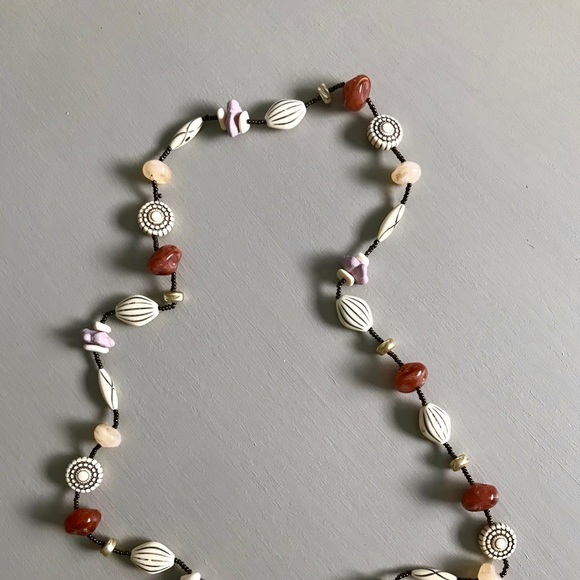 Earth Tone Boho Beaded Stone Necklace - Picture 4 of 4